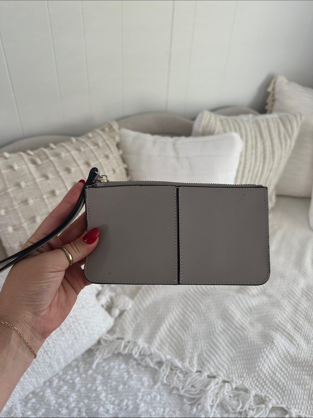 Minimal Taupe Leather Wristlet Wallet